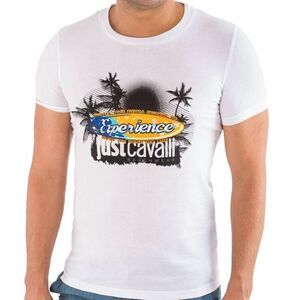 New Just Cavalli Men  XS / 46 White T-Shirt Cotton Crewneck Top Summer Print